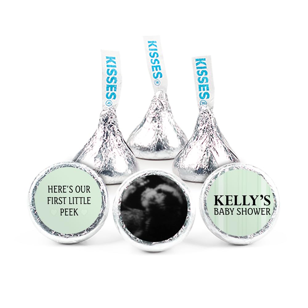 Personalized Baby Shower DIY Kiss Stickers, Sonogram Photo (108ct) - Green