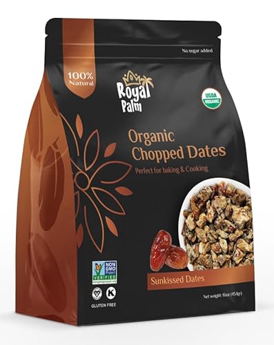 Royal Palm Organic Chopped Dates 16oz - 100% Organic, Natural Diced Dates, Non-GMO, No Added Sugar, Kosher, Vegan, Gluten-Free, Paleo, Healthy Dried