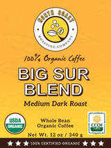 North Coast Roasting Company, Medium Dark Roast, Low Acid Organic Coffee, Whole Bean - Big Sur Blend, USDA Certified Organic Coffee Beans, 12 Ounce