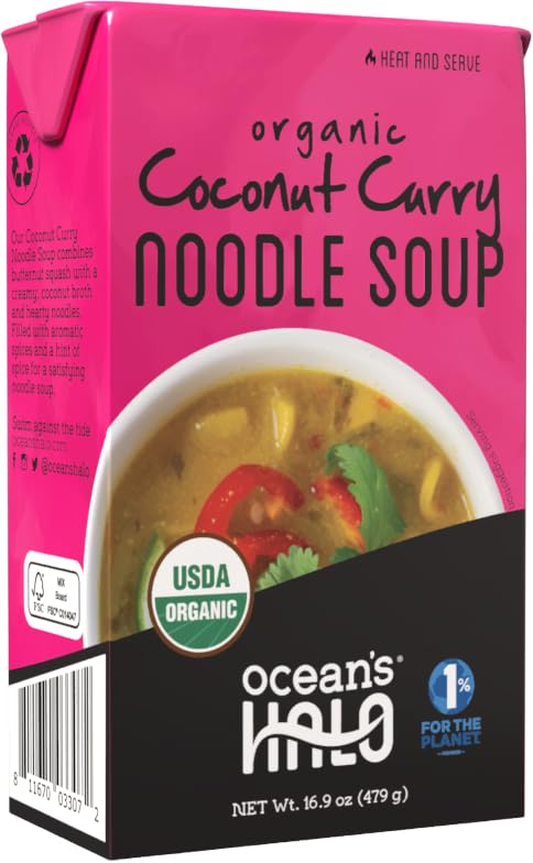 Ocean's Halo Organic Coconut Curry Noodle Soup, USDA Certified Organic, Vegetarian, Shelf-Stable, 16.9 oz