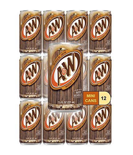 A&W Root Beer Mini Soda Cans, 7.5 oz Soft Drinks Bulk Snacks Pack, Small Refrigerator & Snack Pantry Drink 12 Count Beverage Bedroom & Kitchen