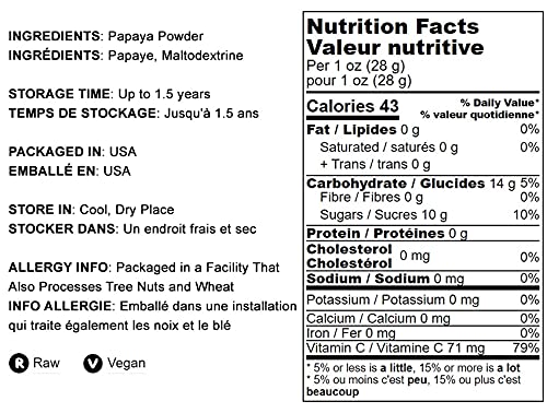 Food to Live Papaya Powder, 12 Ounces - From Raw Dried Fruit, Unsulfured, Vegan, Bulk, Great for Baking, Juices, Smoothies, Yogurts, and Instant