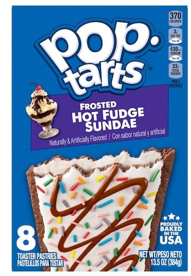 Pop Tarts Frosted Toaster Pastries, Hot Fudge Sundae, Chocolate Chip, 13.5 Ounce (Pack of 2) - with Make Your Day Bag Clip
