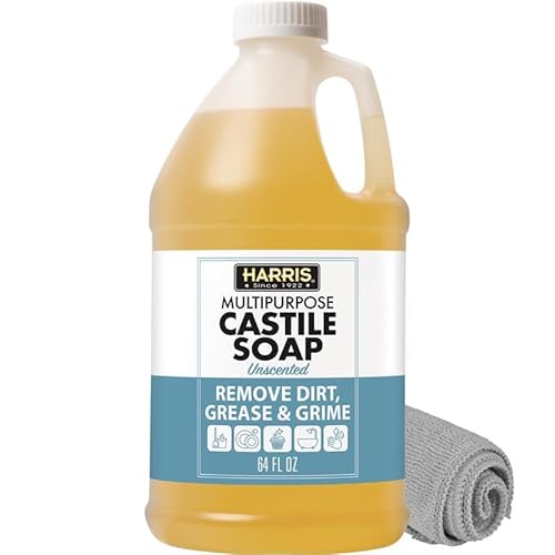 HARRIS Multi-Purpose Pure Liquid Castile Soap with Micro Fiber Towel for Home Cleaning, For Dish Soap, Laundry Detergent, Kitchen and Bathroom