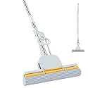 PVA Sponge Mops for Floor Cleaning Squeeze with 60" Long Handle, Self Wringing Mop with 15" Head for Kitchen Bathroom Tiles, Sponge Mops for Floor