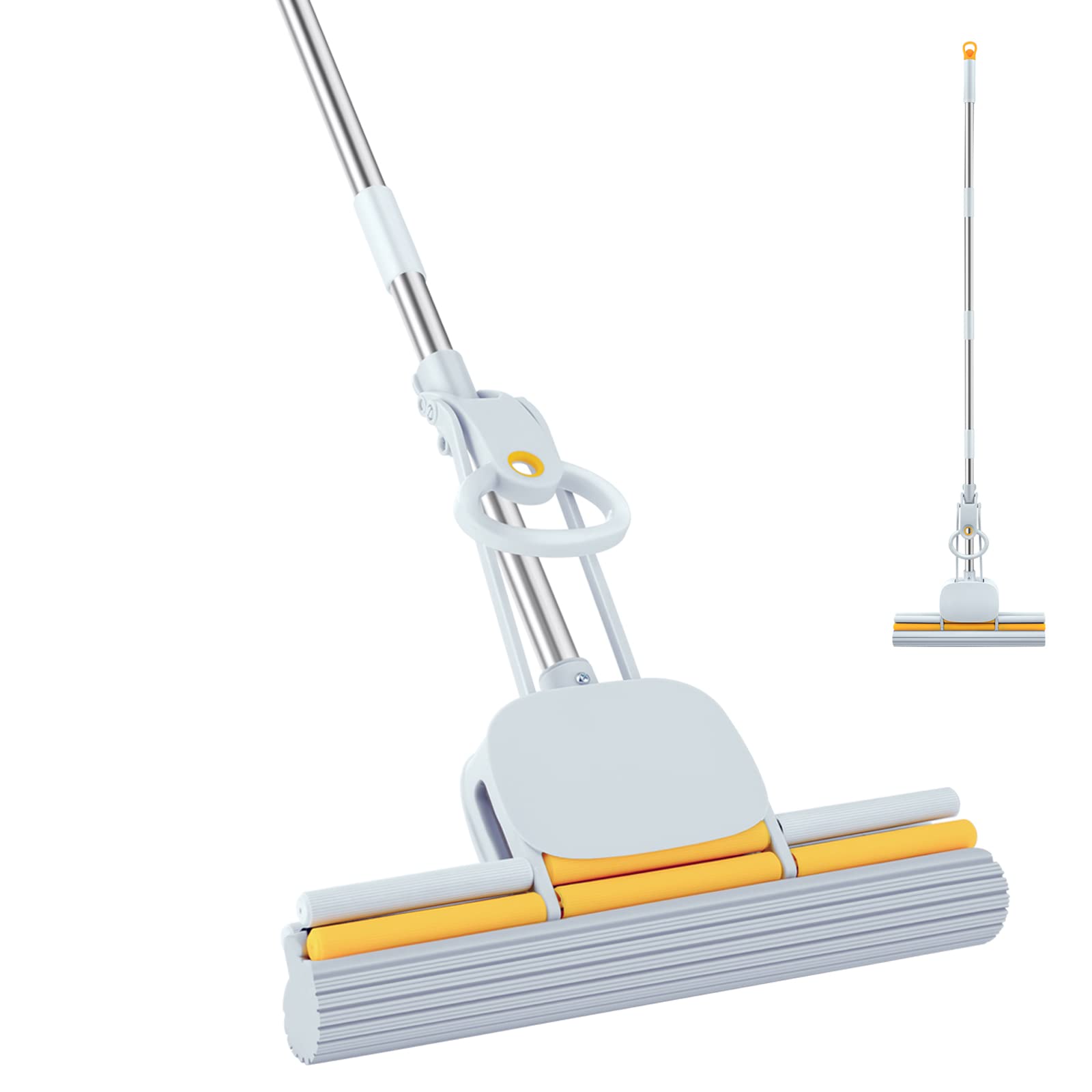 PVA Sponge Mops for Floor Cleaning Squeeze with 60" Long Handle, Self Wringing Mop with 15" Head for Kitchen Bathroom Tiles, Sponge Mops for Floor