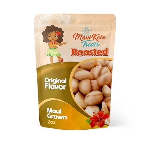 Maui Keto Treats Macadamia Nuts Roasted Original Flavor - Rich in Vitamins, and Minerals Grown on Maui - 2 Ounces (Roasted Original Flavor)