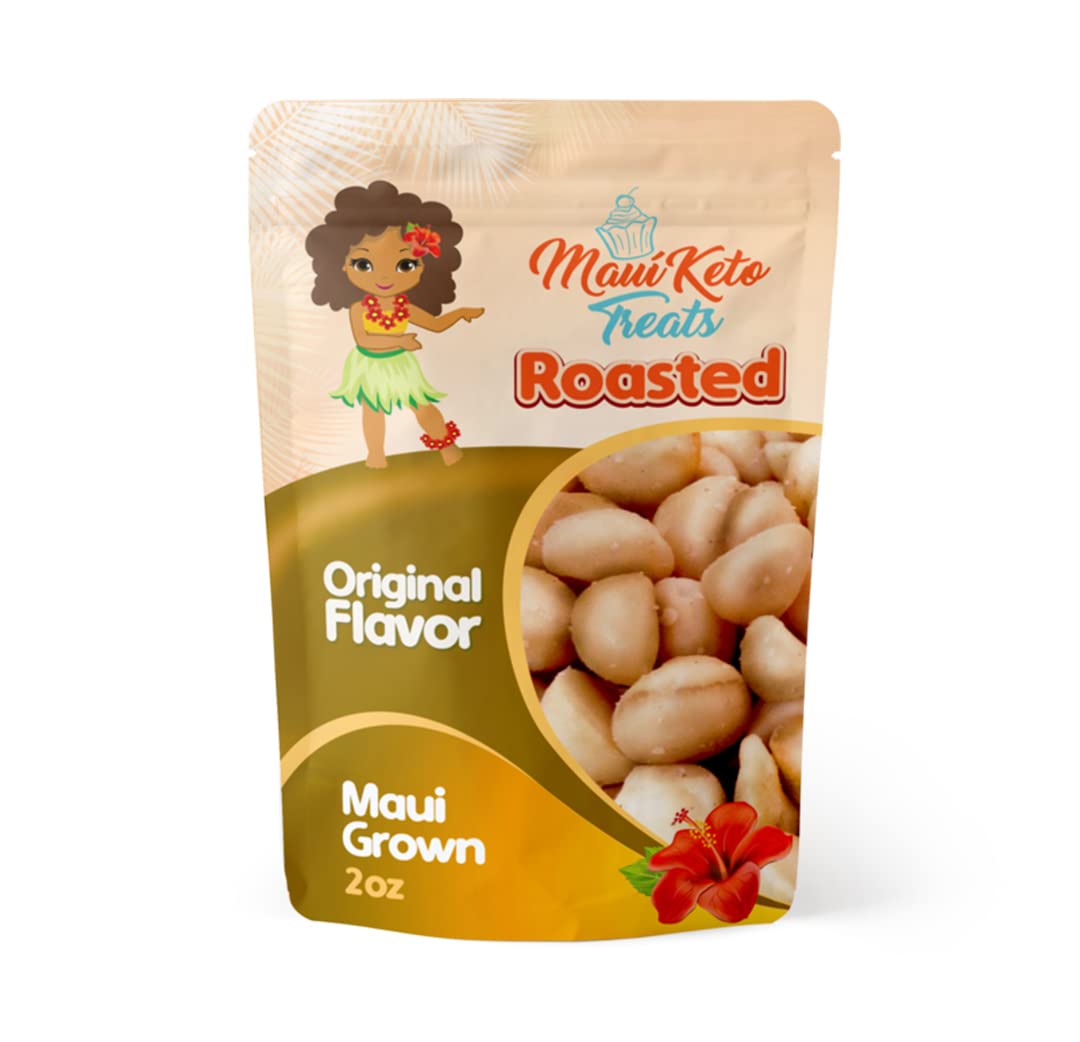 Maui Keto Treats Macadamia Nuts Roasted Original Flavor - Rich in Vitamins, and Minerals Grown on Maui - 2 Ounces (Roasted Original Flavor)
