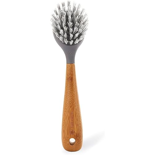 Full Circle Tenacious C Cast Iron Bamboo Dish Brush and Scraper - Durable Kitchen Scrub Brush for Dishes, Pots, Pans, and Cast Iron, Sustainable, Made