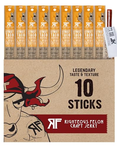Righteous Felon Meat Sticks | 100% Pasture Raised Pork | 8g Protein per Stick | Keto, Gluten-Free, Low Sugar, High Protein Snack Sticks | Individually