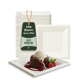 FPN Compostable Square Plates 6 Inch 125 Pack Heavy Duty Disposable Plates | Sugarcane Biodegradable Eco Friendly Dinnerware for Hot & Cold Food