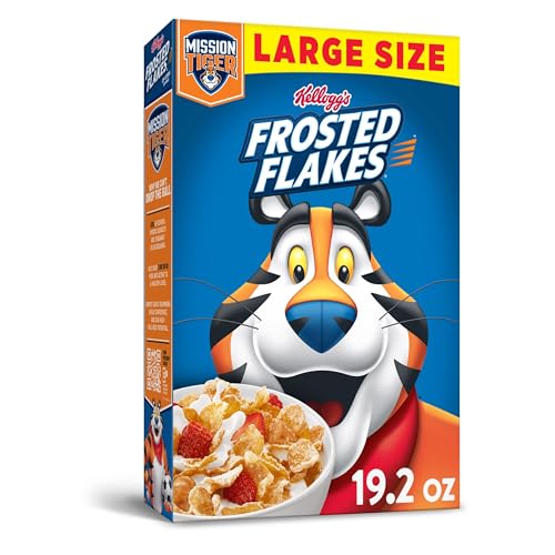 Frosted Flakes Breakfast Cereal, 8 Vitamins and Minerals, Kids Snacks, Large Size, Original, 19.2oz Box (1 Box)