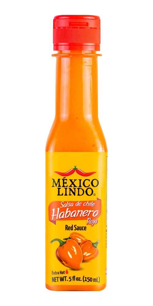 Mexico Lindo Red Habanero Hot Sauce, Real Red Habanero Chili Pepper, 78,200 Scoville Level, Enjoy with Mexican Food, Seafood & Pasta, 5 Fl Oz Bottles