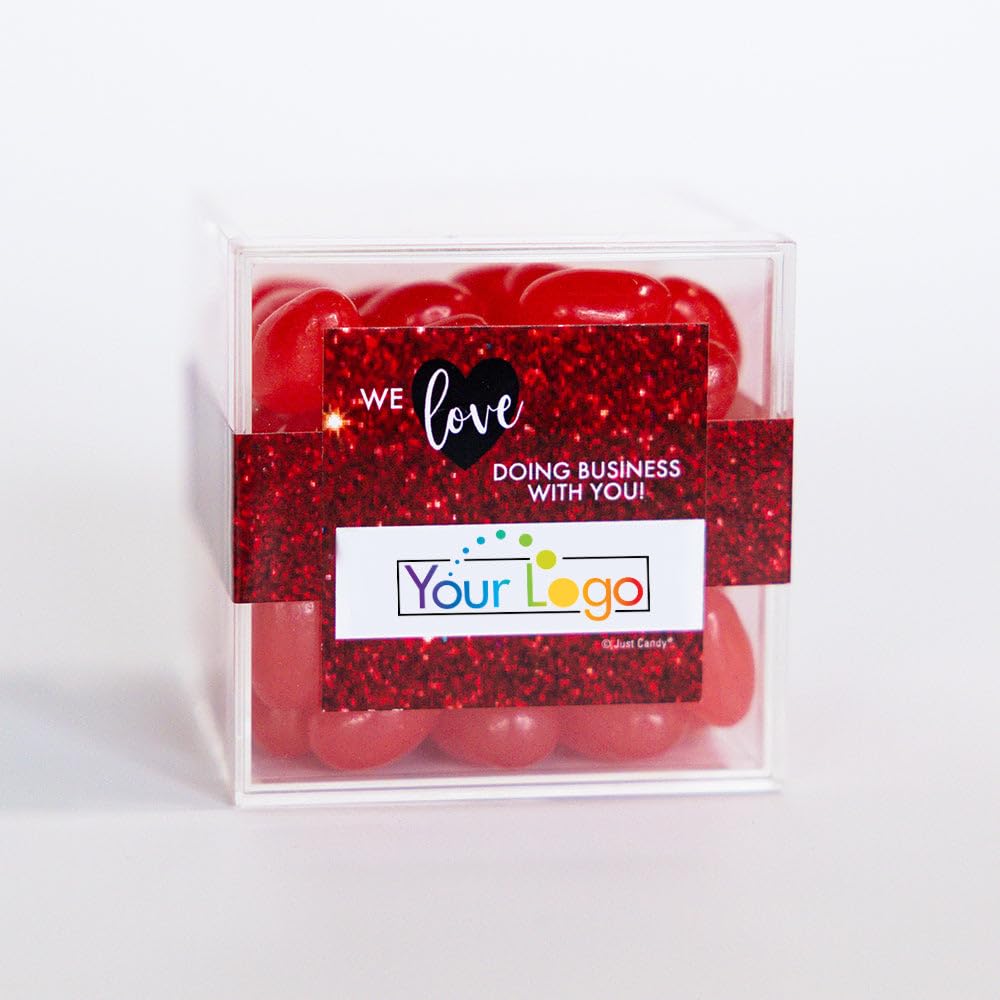 24 Pack Personalized Valentine?s Day Add Your Logo Corporate Candy Cube Filled With Jelly Beans For Giveaways, Party Favors & More - We Love Doing