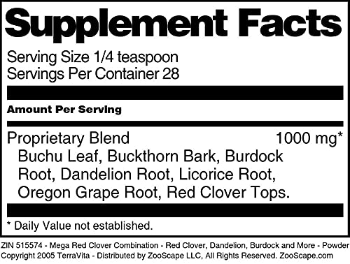 Mega Red Clover Combination - Red Clover, Dandelion, Burdock and More - Powder (1 oz, ZIN: 515574)