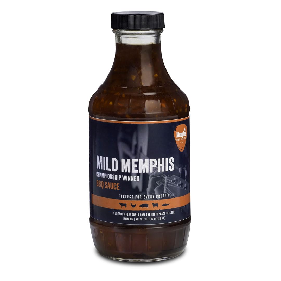 Memphis Marinades Championship Award Winner Mild Memphis BBQ Sauce, 16oz, Premium Sauce for Pork, Chicken & Beef, Non-GMO, Gluten Free
