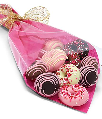 From You Flowers I Love You Donut Bouquet - Belgian Chocolate Covered Donuts & Donut Holes Gift for Anniversary & Romance