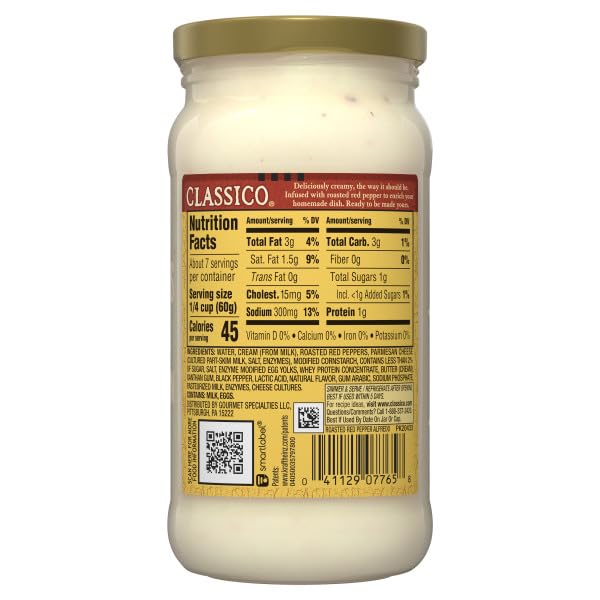 Classico Roasted Red Pepper Alfredo Pasta Sauce, 15 Oz (Pack of 8)