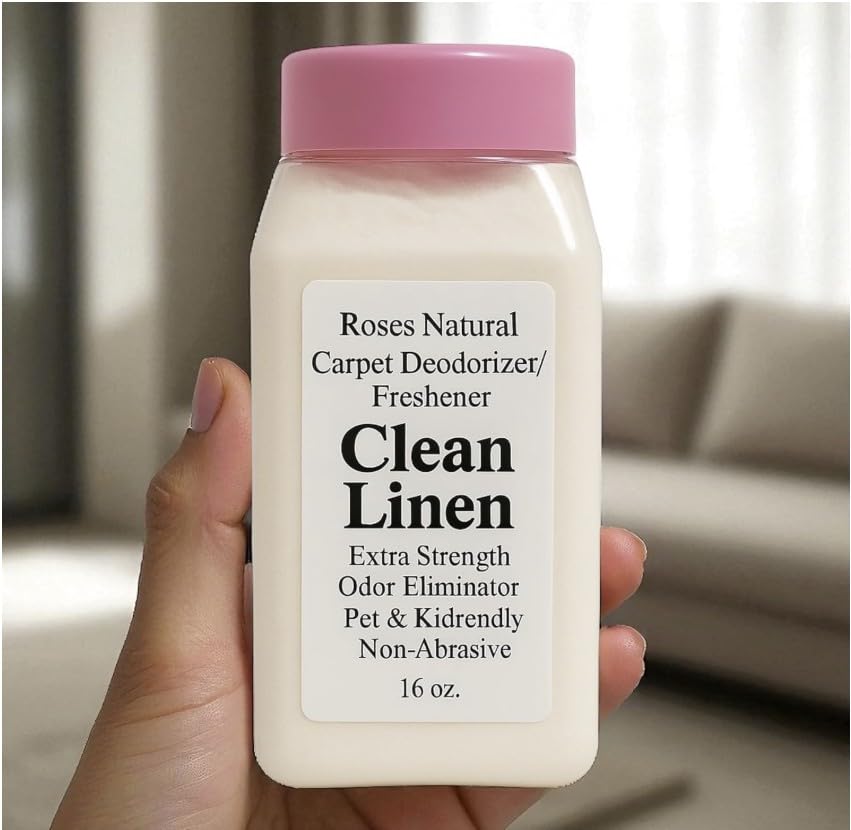 Roses Natural Clean Linen Carpet Deodorizer Powder - Pet Odor Eliminator & Carpet Freshener, Rugs & Upholstery, Natural Baking Soda Formula, Kid & Pet