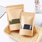 100 Pcs Resealable Stand Up kraft Paper Bags with Window for Packaging Products, Reusable Zip Lock Food Storage Pouch Bags (3.9" x 5.9")