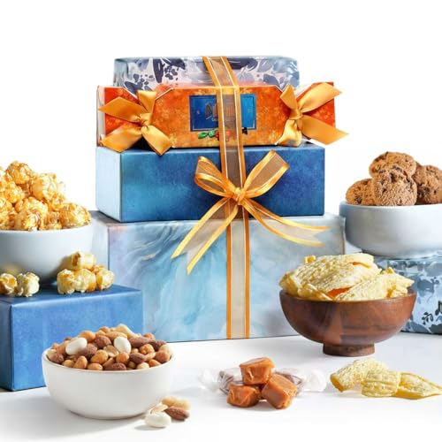 Broadway BasketeersGift Basket with Gourmet Cookies, Popcorn & Candy Assortment for Memorial Day, Mom, Birthday, Thank You, Sympathy, Kosher