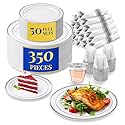 Reli. Plastic Plates for Party | 350 Pcs | White w/Silver Rim | Plates and Napkins Party Supplies | Disposable Dinnerware Set for 50 Guests |Dinner