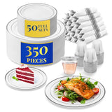 Reli. Plastic Plates for Party | 350 Pcs | White w/Silver Rim | Plates and Napkins Party Supplies | Disposable Dinnerware Set for 50 Guests |Dinner