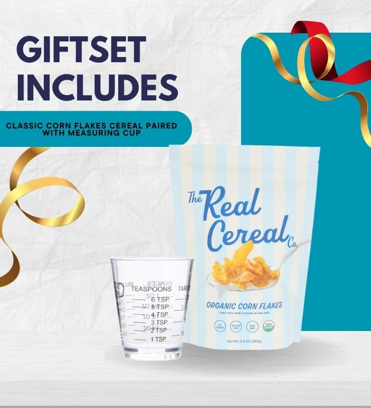 Real Cereal Corn Flakes Cereal (8.4 OZ) Bundle with Shot Glass for Breakfast Portioning and Organized Kitchen Use - Gift Set (2 Items)