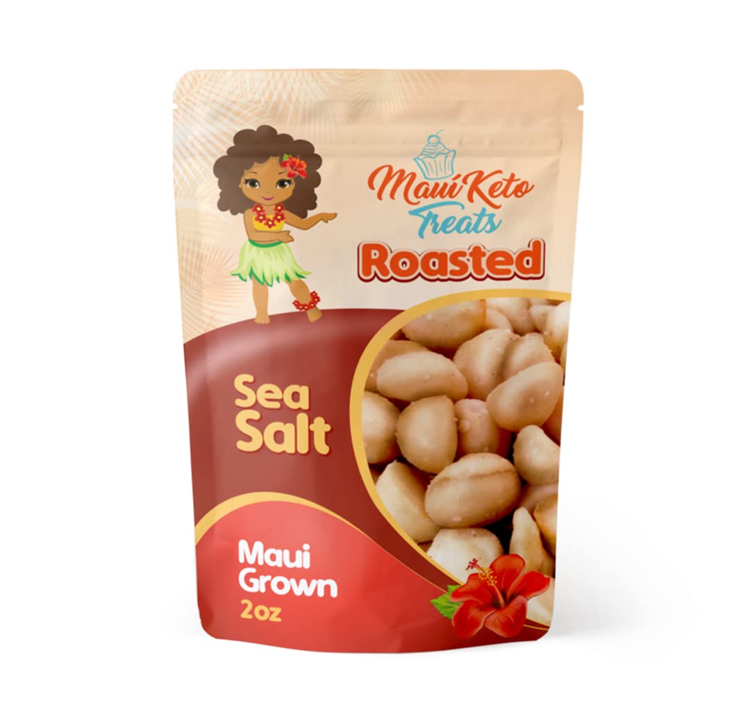 Maui Keto Treats Macadamia Nuts Roasted with Sea Salt - Rich in Vitamins, and Minerals Grown on Maui - 2 Ounces (Roasted Sea Salt)