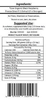 Virgin Extracts (TM) Premium Raw Freeze Dried Organic Black Raspberry Powder Extract Concentrate 16oz Pouch (5 X Stronger) Black Raspberry Powder
