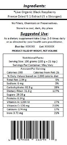 Virgin Extracts (TM) Premium Raw Freeze Dried Organic Black Raspberry Powder Extract Concentrate 16oz Pouch (5 X Stronger) Black Raspberry Powder
