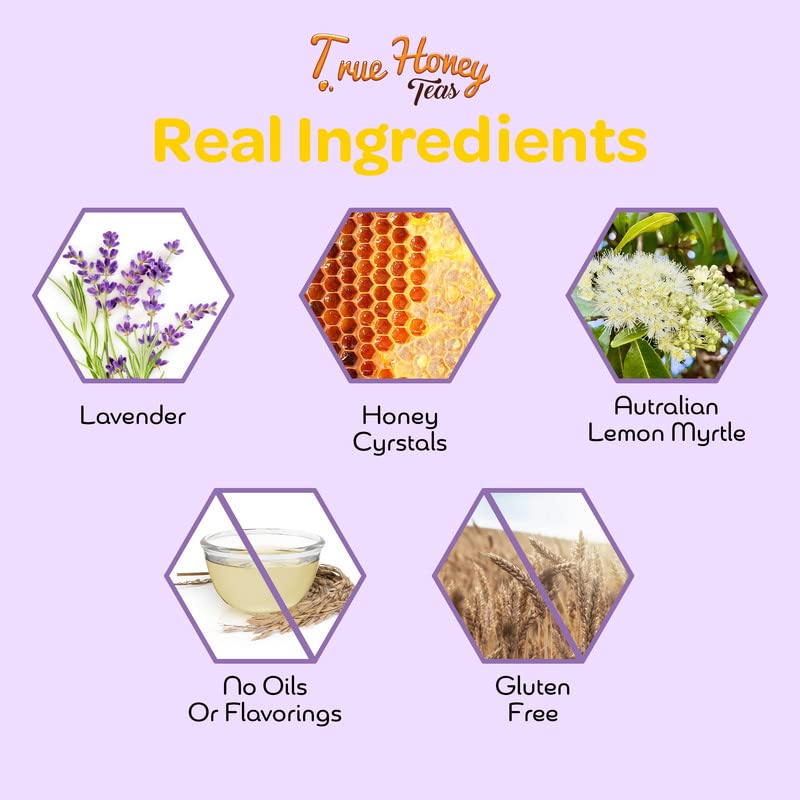 True Honey Lavender Lemonade Tea Bags - Tranquil Tea for Sleep, Stress Relief and Calm - All Natural Organic Lemon Myrtle Herbal Caffeine-Free Blended