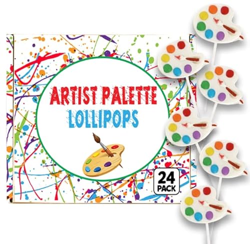 Little Artist Lollipop Candy - Paint Theme Party Suckers - Individually Wrapped Bulk 24 Hand Decorated Pops for Kids Birthday Favors, Art Party Goodie