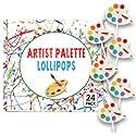 Little Artist Lollipop Candy - Paint Theme Party Suckers - Individually Wrapped Bulk 24 Hand Decorated Pops for Kids Birthday Favors, Art Party Goodie