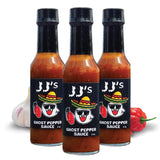 JJ's Ghost Pepper Hot Sauce, 5 oz, Spicy Sauce for Tacos, Wings, Seafood and More - Made in USA - 3 pack