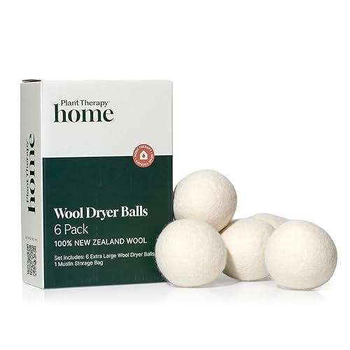 Plant Therapy Home Wool Dryer Balls 6-Pack 100% New Zealand Wool, Extra Large, Eco-Friendly, Reusable Natural Fabric Softener, All Natural & Chemical