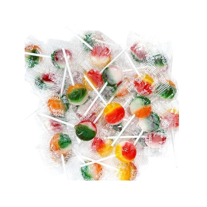 Tiger Pop Lollipops Assorted Mix Fruit Flavors-1.5 lbs Flat and Round Lollipops, Individually Wrapped for Freshness and Convenience- Swirl of Mixed