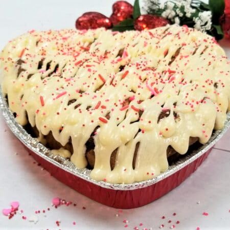 Valentine's Day Heart-Shaped, Gourmet, Hand-Rolled Cinnamon Rolls with Sweet Buttercream Frosting