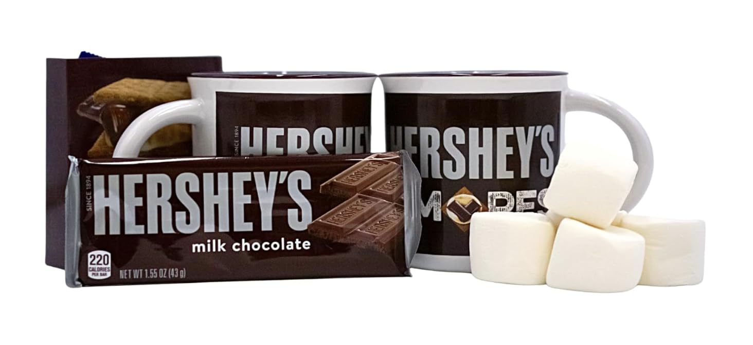 2025 S’mores Holiday Mug Gift Bundle - 2 Festive Mugs with Graham Crackers, Marshmallows & Chocolate Bar - Christmas Hot Cocoa Set