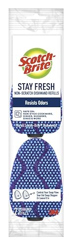 Scotch-Brite Odor Resist Non-Scratch Dishwand Refill, 2 Dish Wand Sponge Refills, Removes Stuck-on Food, Best for Nonstick Pots and Pans, Glass, Tubs