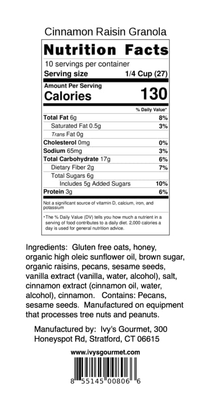Ivy's Gourmet, Granola Chewy Small Batch Cinnamon Raisin, 10 Ounce