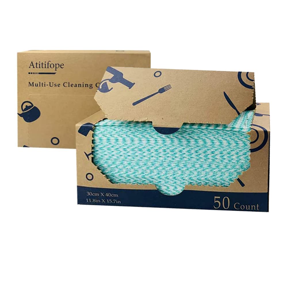 Atitifope Heavy Duty Reusable Cleaning Cloths 100 Count Food Service Wipes Dishcloths Multi-use Towels(2Boxes)