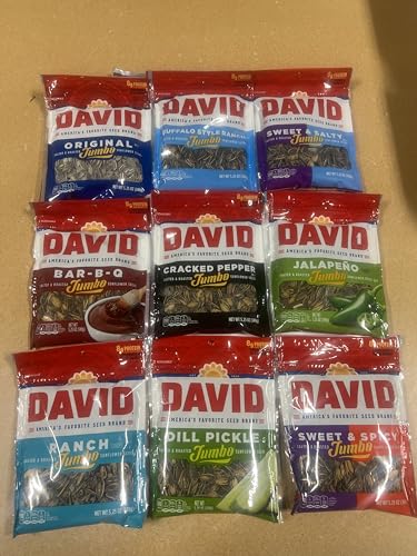 DAVIDs Sunflower Seeds, Assorted Flavors, Variety Pack 5.25 Oz Bags, 9 Count