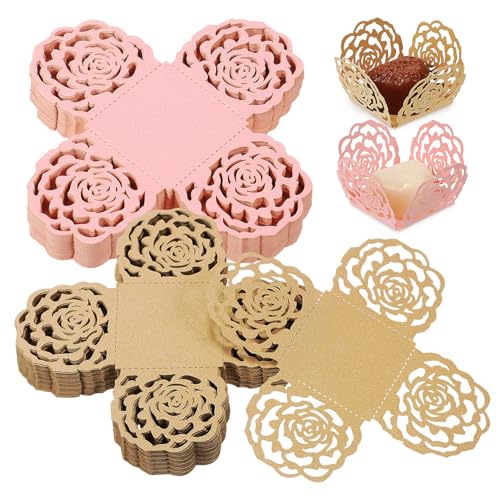 GRIRIW 100pcs Rose Design Chocolate Cups Mini Cupcake Liners for Weddings Birthdays and Parties Elegant Truffle Wrappers