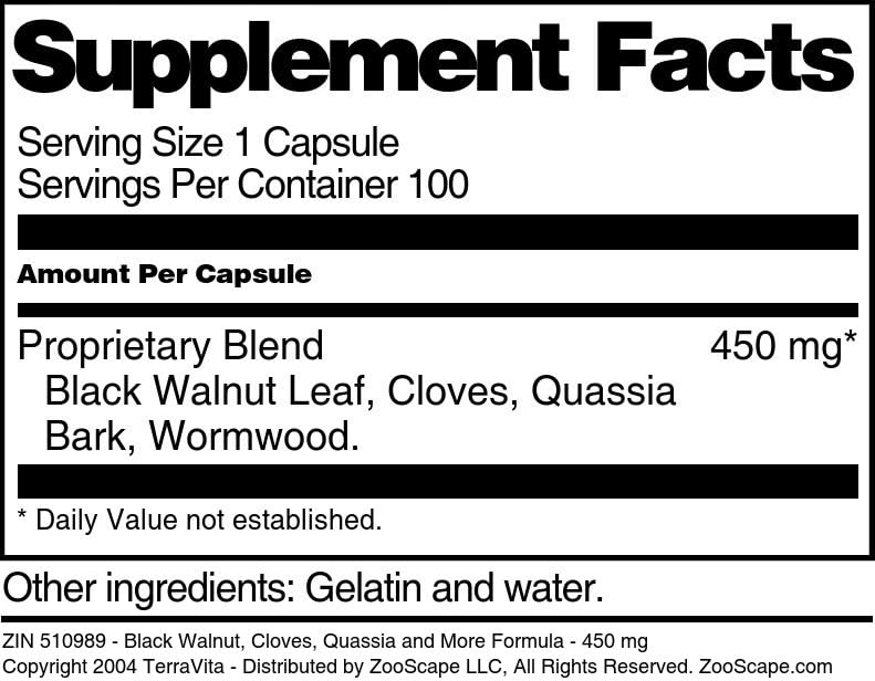 Black Walnut, Cloves, Quassia and More Formula - 450 mg (100 Capsules, ZIN: 510989) - 3 Pack