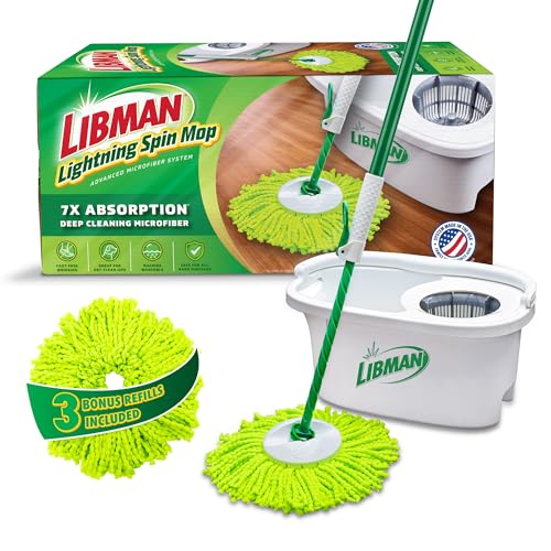 Libman Lightning Spin Mop System Plus 3 Refill Head | Mop and Bucket with Wringer Set | Floor Mop | Spin Mop | Libman Mop | Mops for Floor Cleaning |