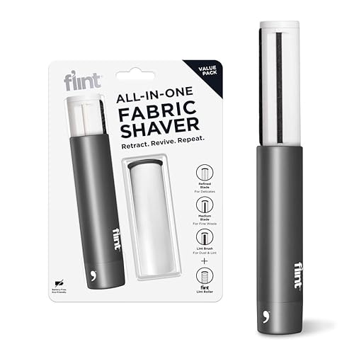 Flint All-in-One Fabric Shaver, Compact, Retractable & Travel-Friendly Fuzz Remover with 2 Fabric-Safe Care Surfaces, Lint Brush & Lint Roller