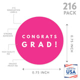 Andaz Press Chocolate Drop Labels Trio, Graduation 2026, Fuchsia, 216-Pack Graduation Stickers Class of 2026