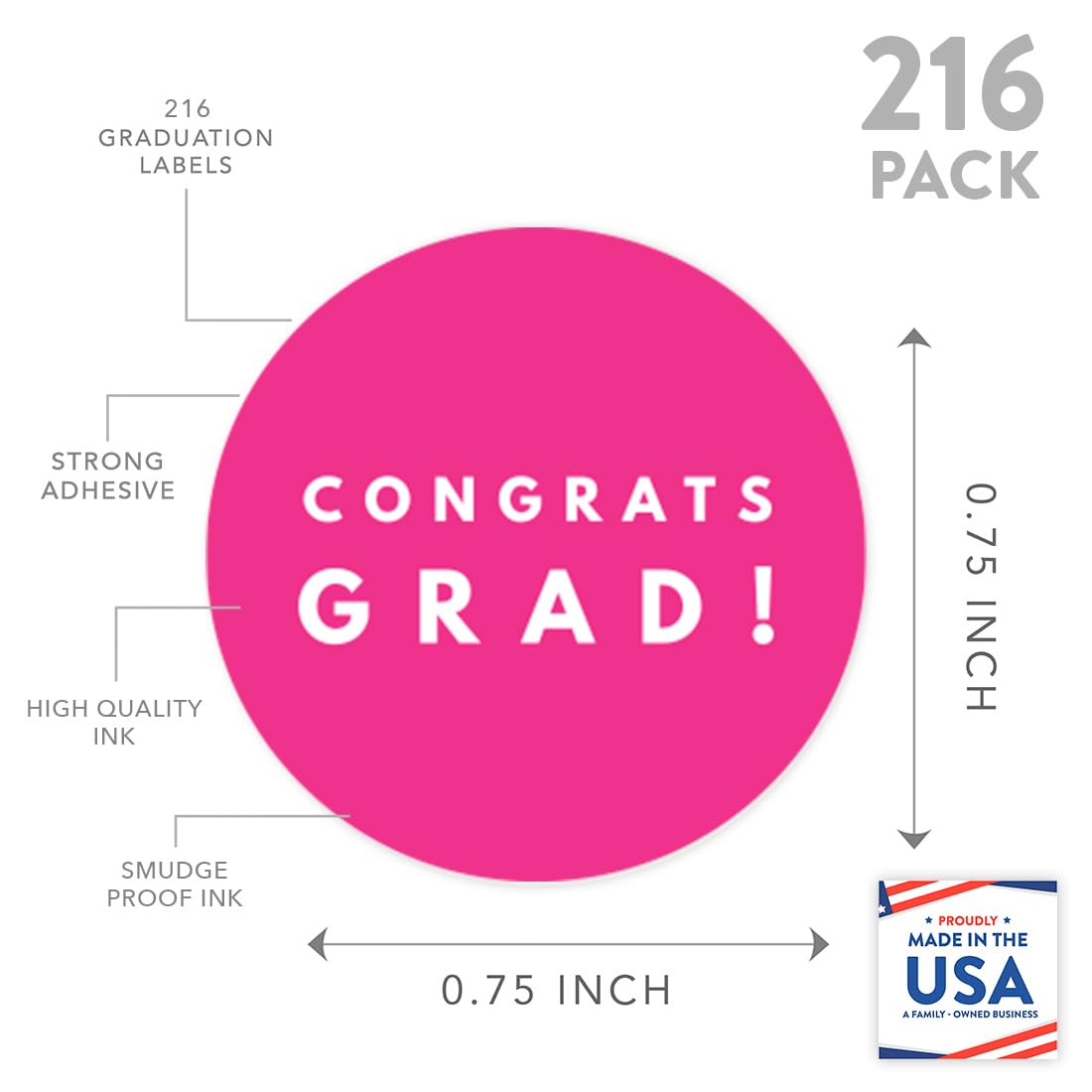 Andaz Press Chocolate Drop Labels Trio, Graduation 2026, Fuchsia, 216-Pack Graduation Stickers Class of 2026