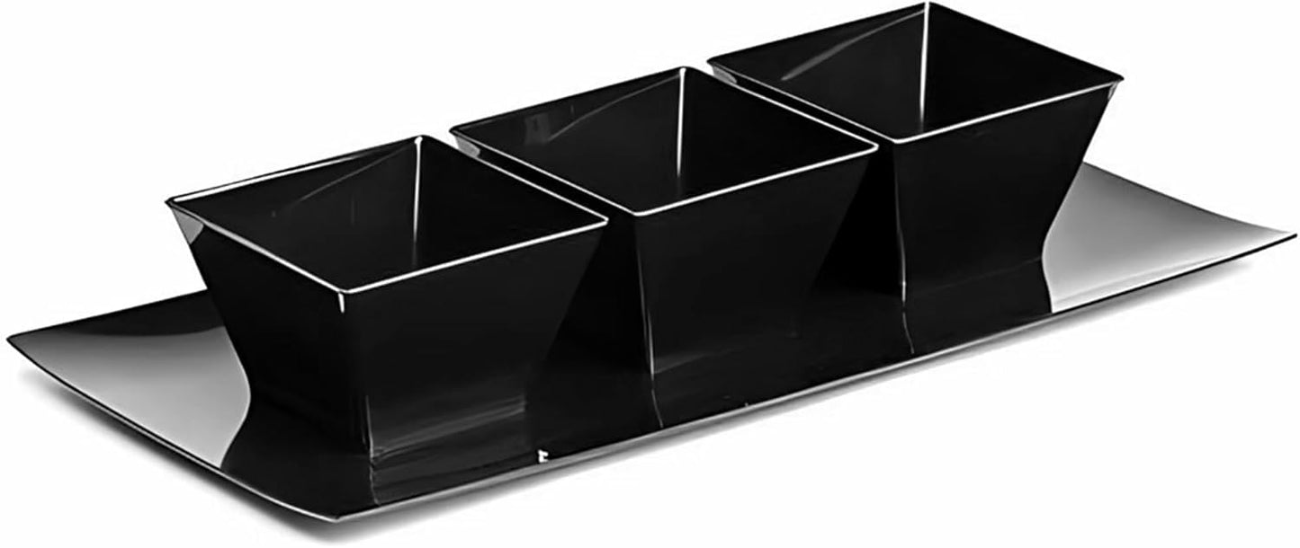 Lillian Tablesettings Black Plastic Square Bowls, 8 oz Small Disposable Serving Bowls for Appetizers, Desserts & Dips, Heavyweight BPA-Free, 20 Count